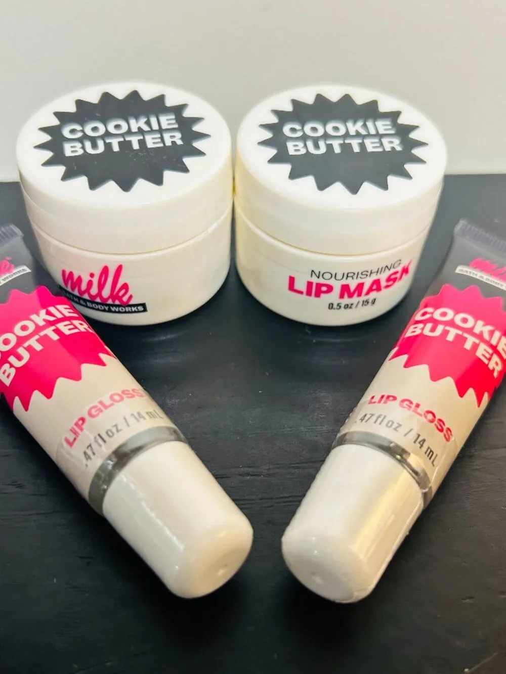 (4 PK) Bath & Body Works Milk Cookie Butter Lip Masks & Gloss Set SEALED/NEW